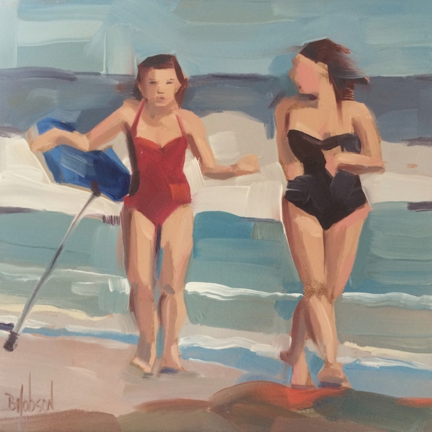 Beach Babes 6 x 6 inch Original Oil Painting