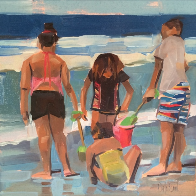 Beach Kidz 6 x 6 inch Original Oil Painting