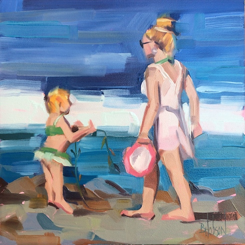 BLONDIES at the beach Original Oil Painting  6 x 6 inches